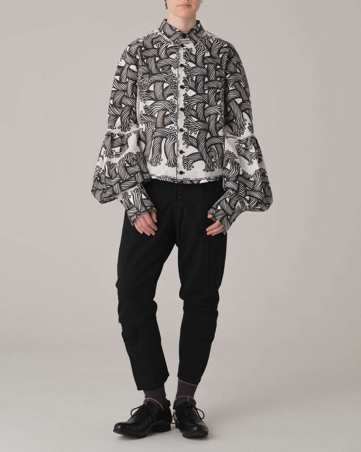 Shirt 203D- Soft Linen100% Print- 203 Pattern Rope / Isle Rope- Off White