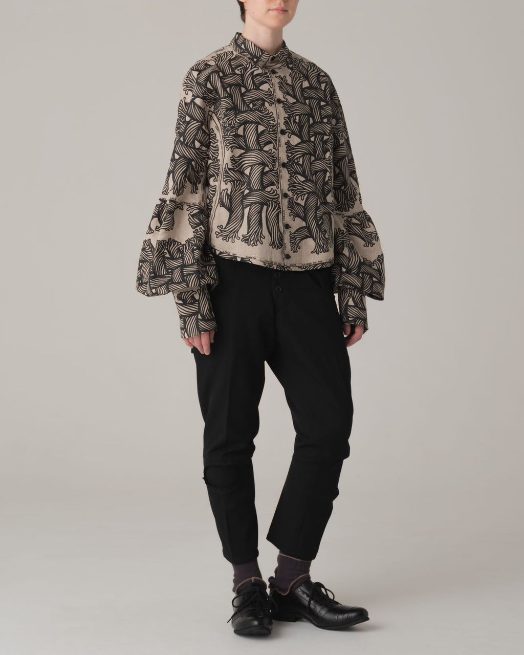 Shirt 203D- Soft Linen100% Print- 203 Pattern Rope / Isle Rope- Natural