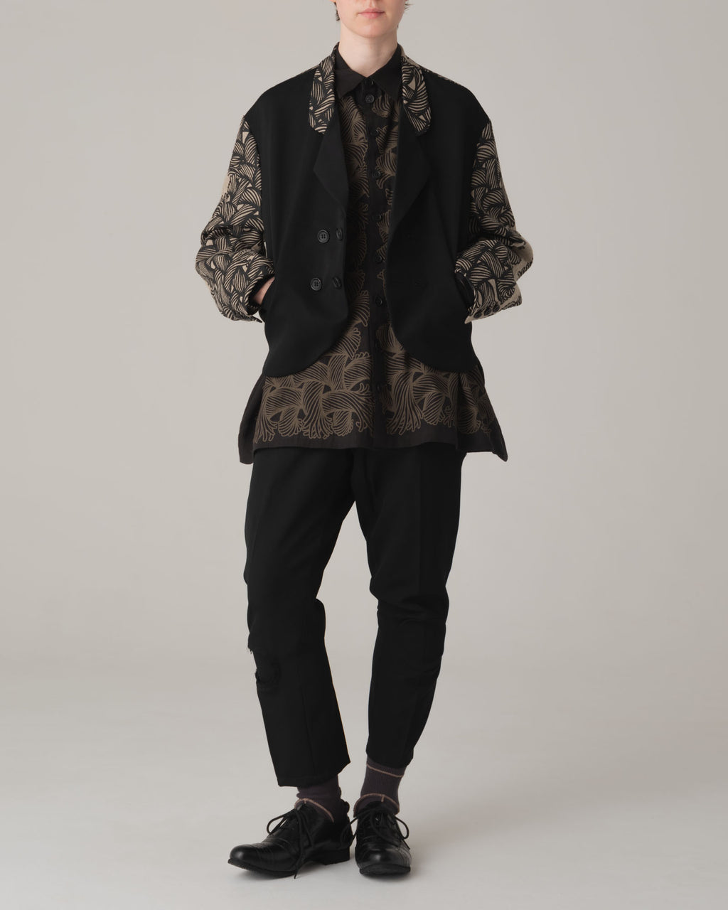Jacket 2832- Wool100% Light Gabardine Linen100% Print- Isle Rope- Black/Natural