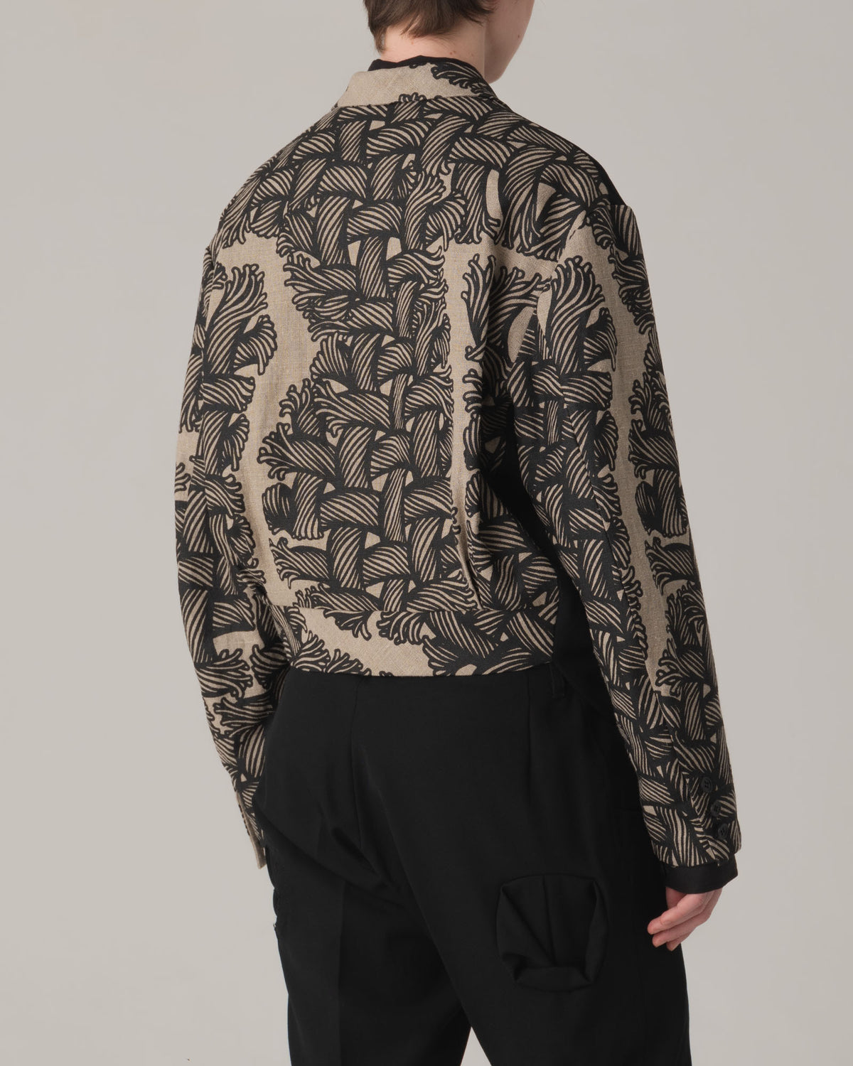 Jacket 2832- Wool100% Light Gabardine Linen100% Print- Isle Rope- Black/Natural
