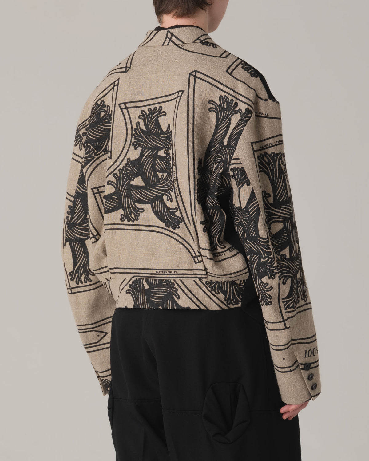 Jacket 2832- Wool100% LightGabardine Linen100% Print- Pattern Rope- Black/Natural