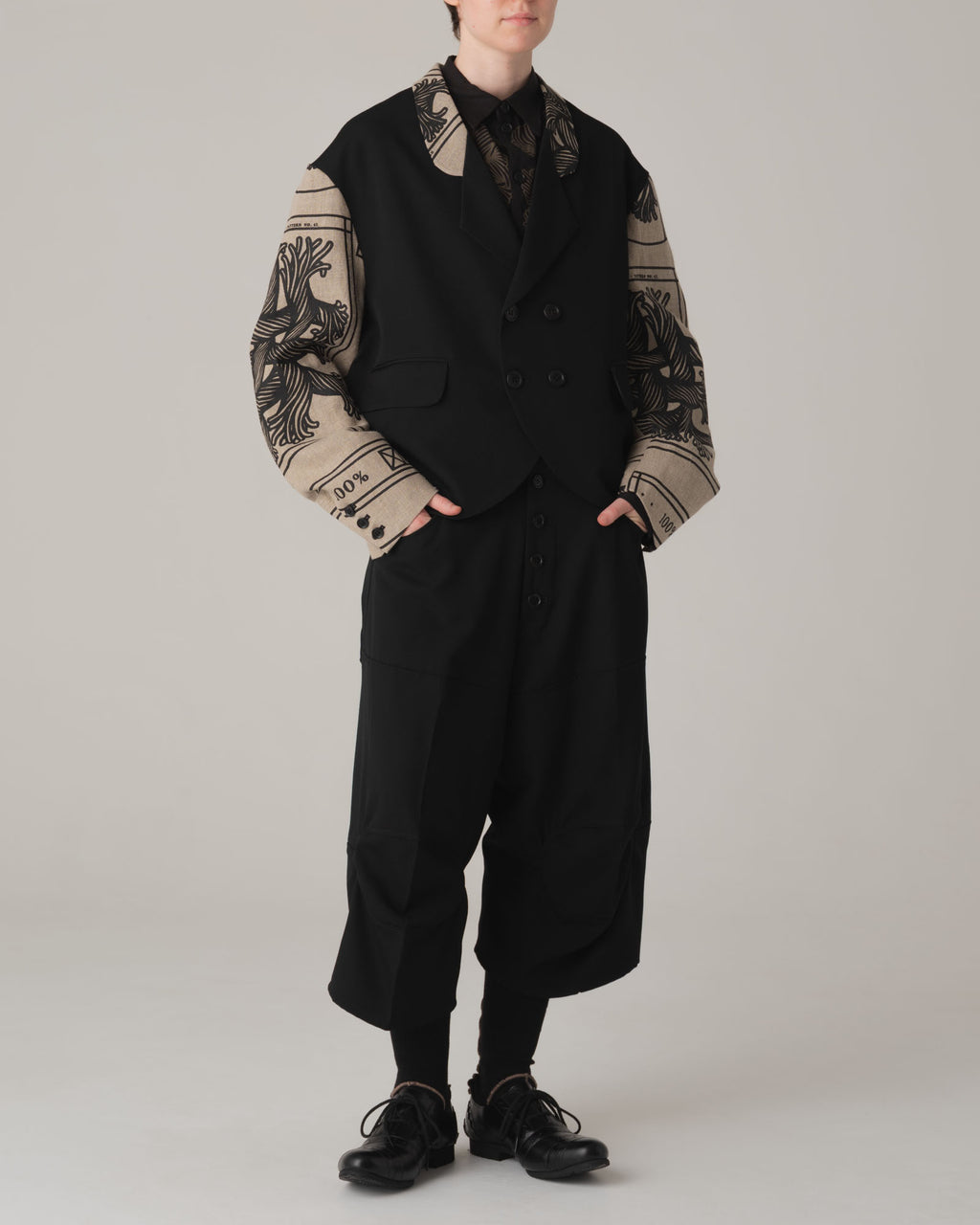 Jacket 2832- Wool100% LightGabardine Linen100% Print- Pattern Rope- Black/Natural