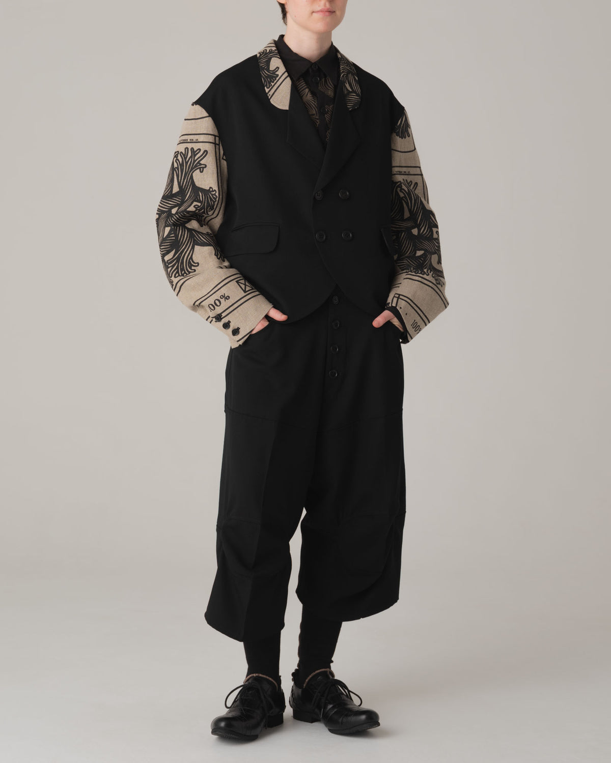 Jacket 2832- Wool100% LightGabardine Linen100% Print- Pattern Rope- Black/Natural