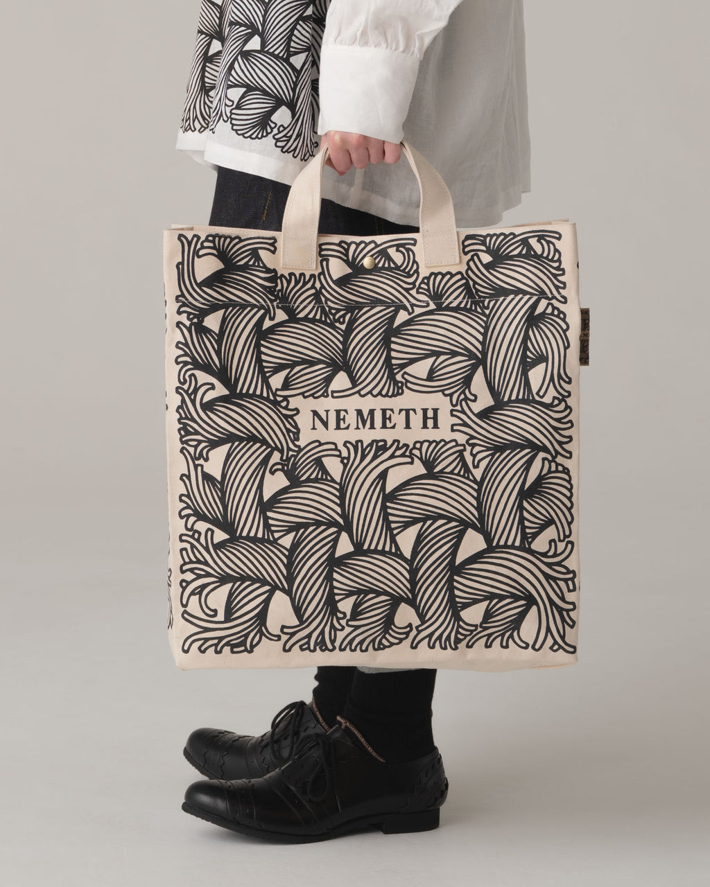 Logo Bag- Cotton100% Canvas- Black Logo Print- Natural