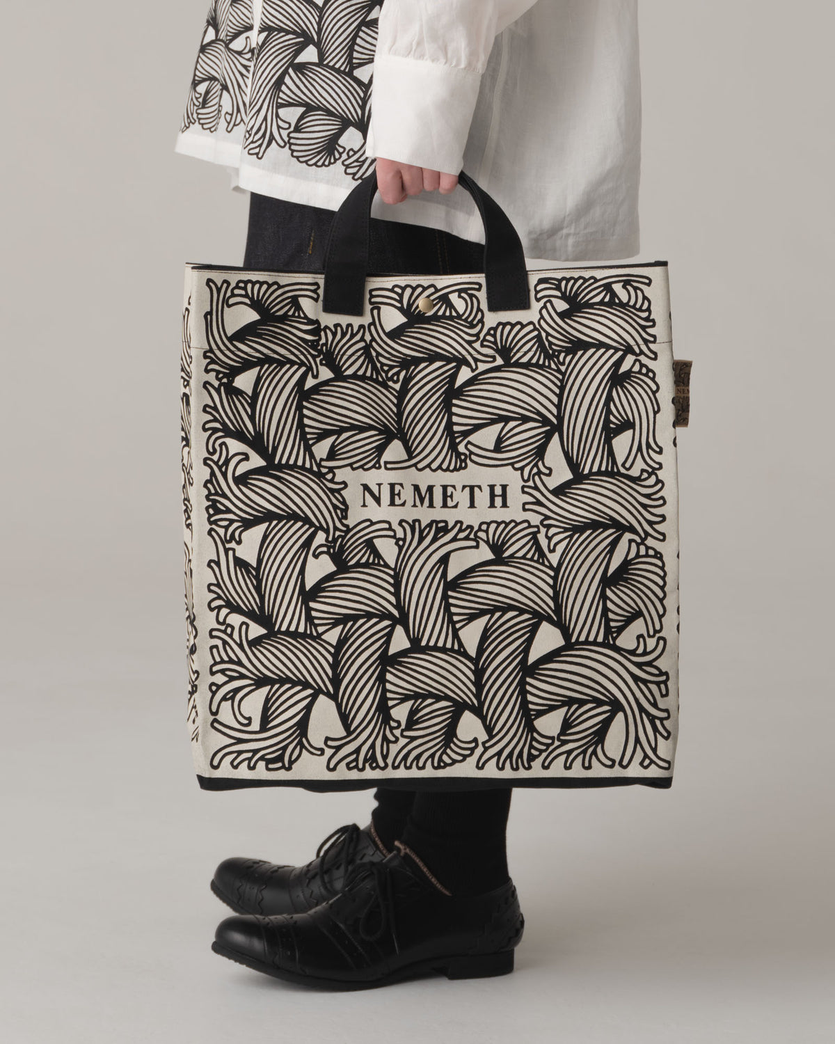 Logo Bag- Cotton100% Canvas- Ivory Negative Logo Print- Black
