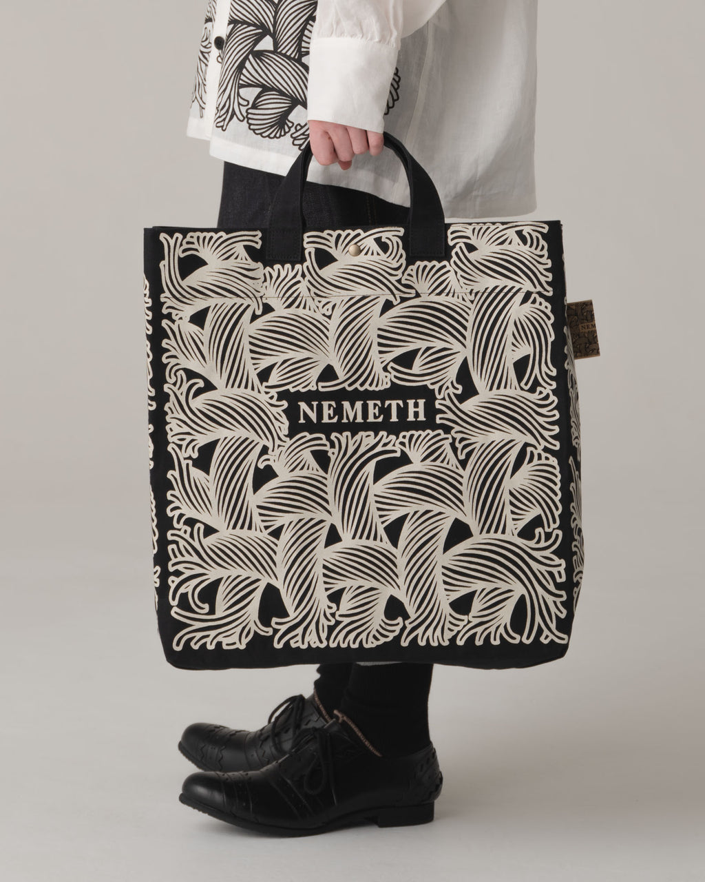 Logo Bag- Cotton100% Canvas- Ivory Logo Print- Black