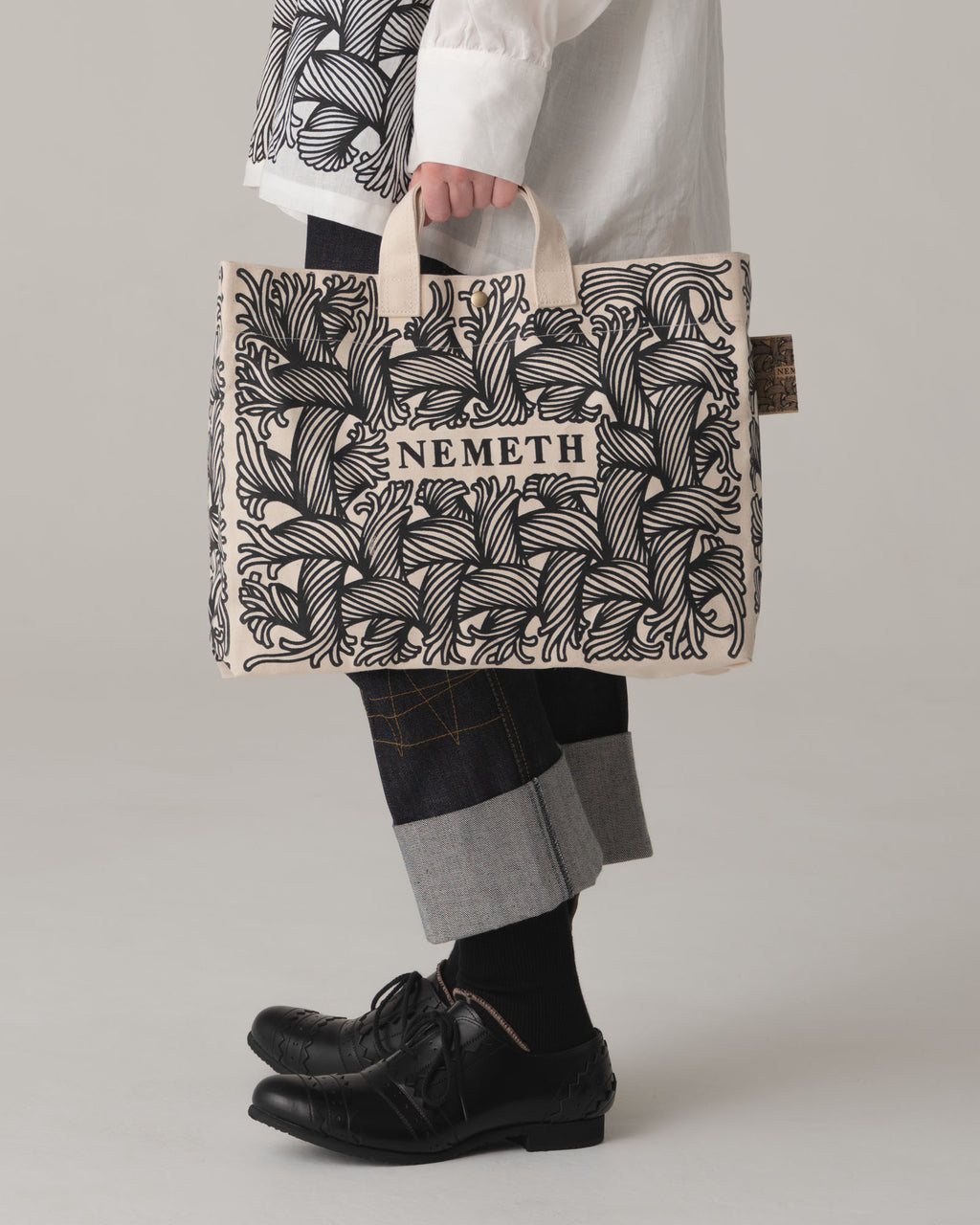 Logo Bag- Cotton100% Canvas- Black Logo Print- Natural