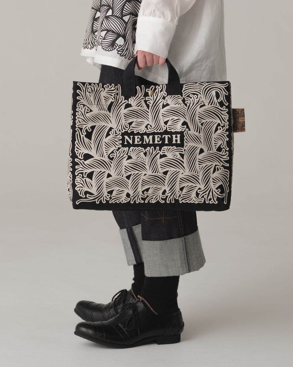 Logo Bag- Cotton100% Canvas- Ivory Logo Print- Black