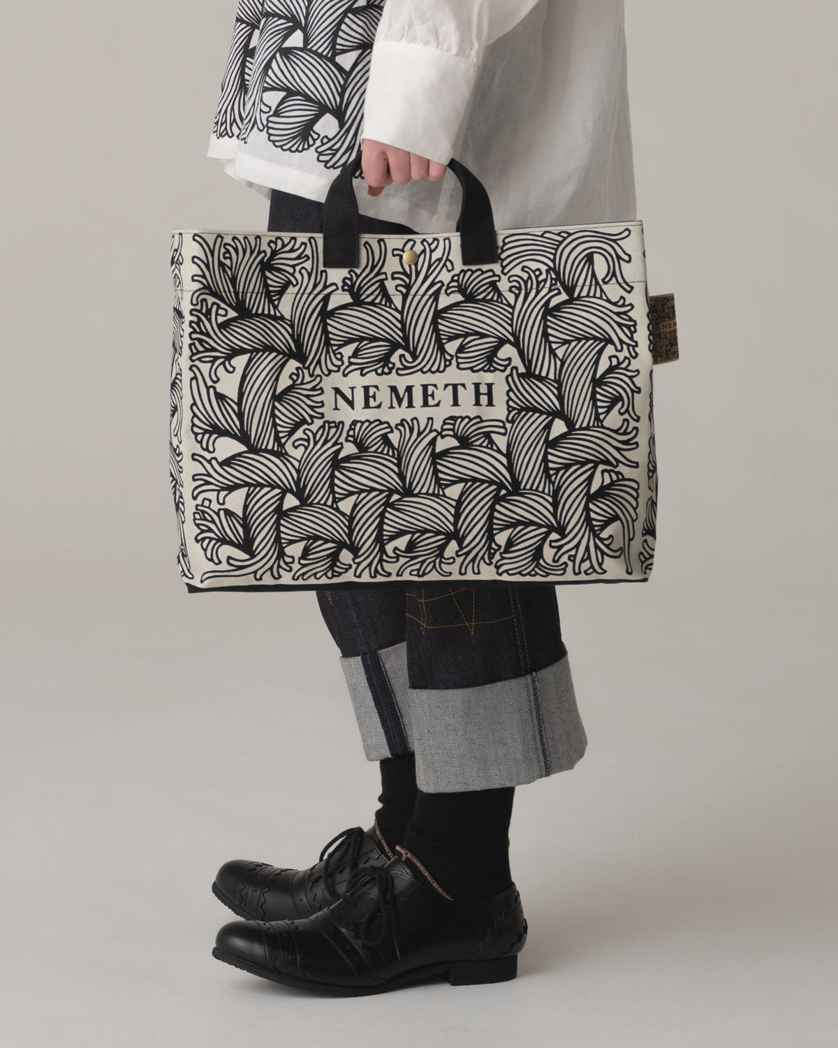 Logo Bag- Cotton100% Canvas- Ivory Negative Logo Print- Black