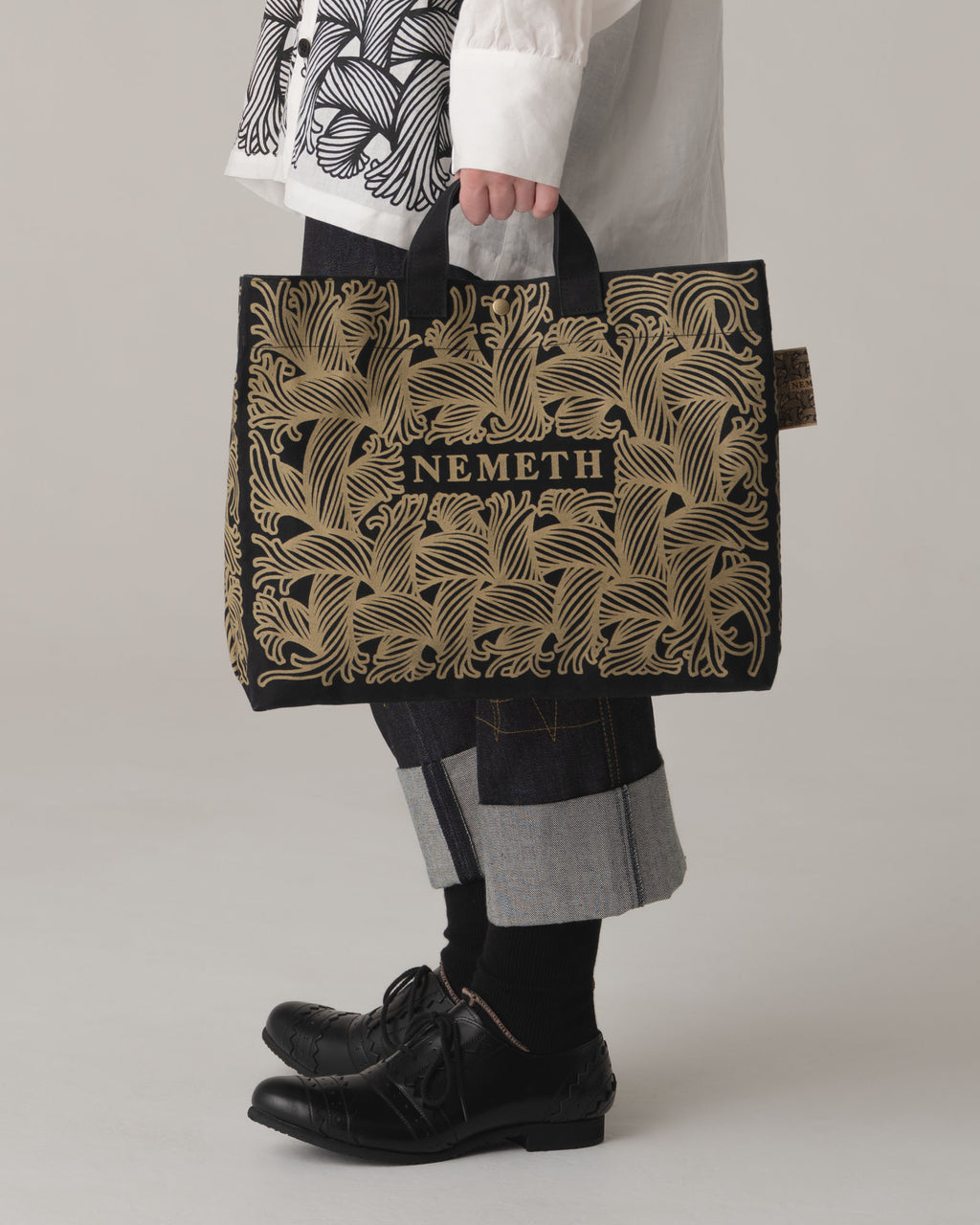 Logo Bag- Cotton100% Canvas- Beige Logo Print- Black