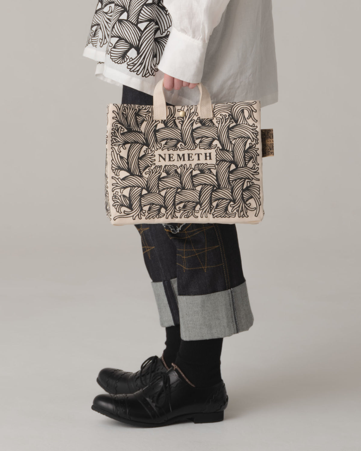 Logo Bag- Cotton100% Canvas- Black Logo Print- Natural