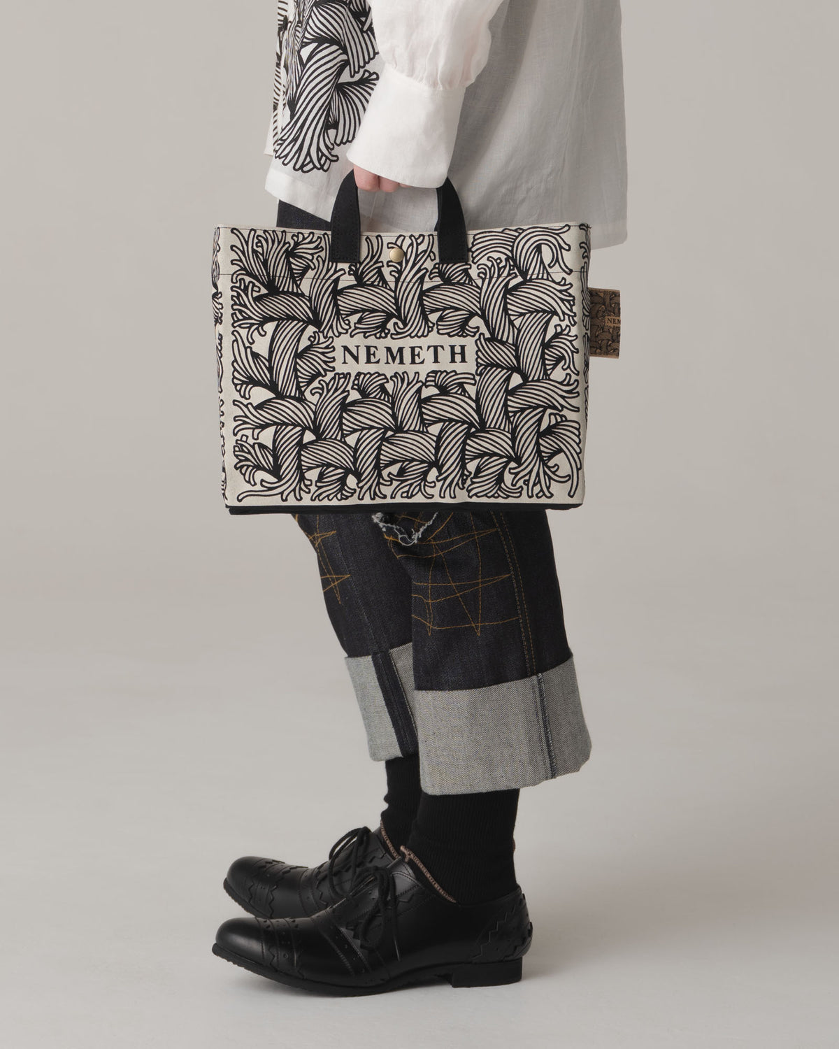Logo Bag- Cotton100% Canvas- Ivory Negative Logo Print- Black