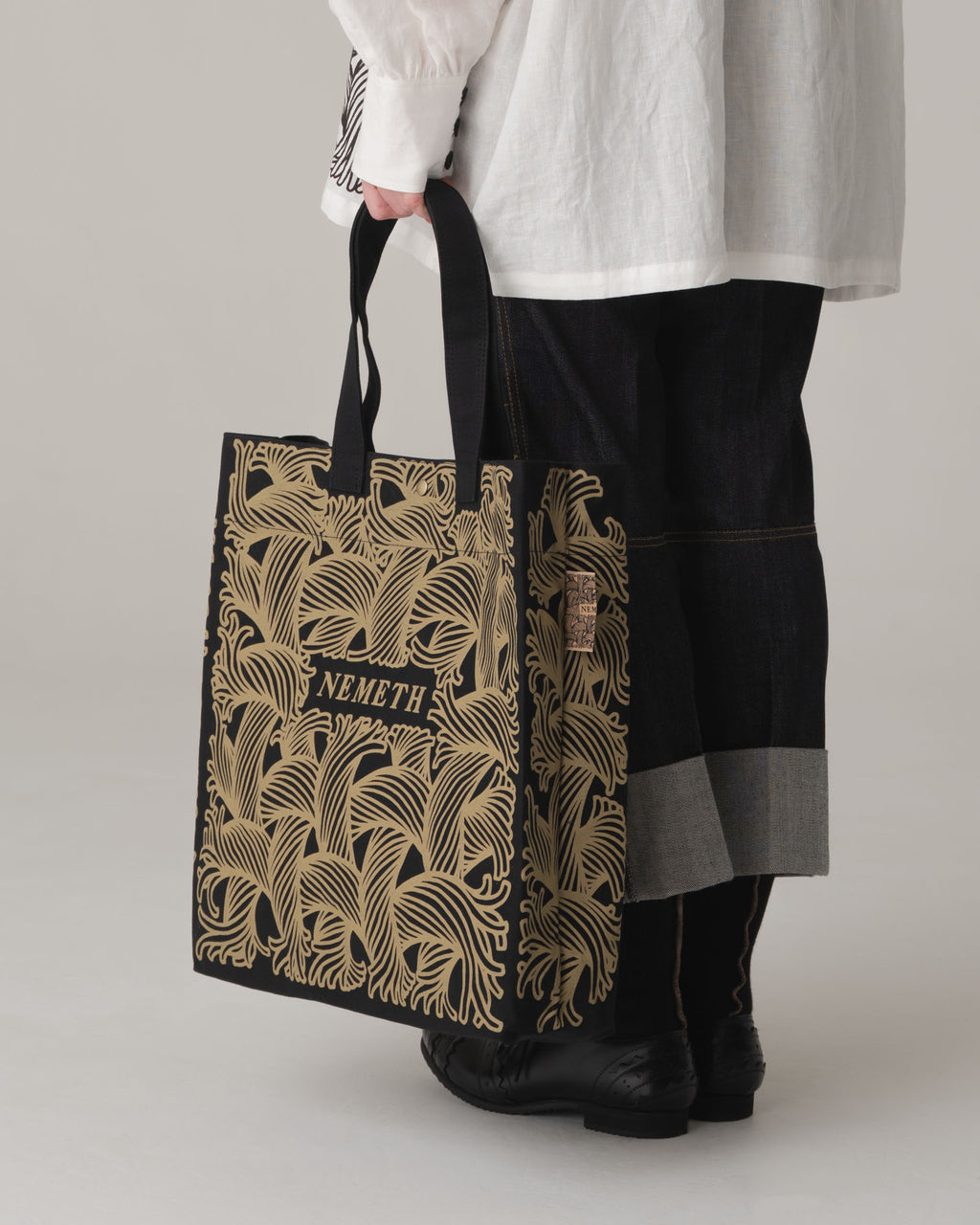 Logo Bag Long Strap- Cotton100% Canvas- Beige Logo Print- Black