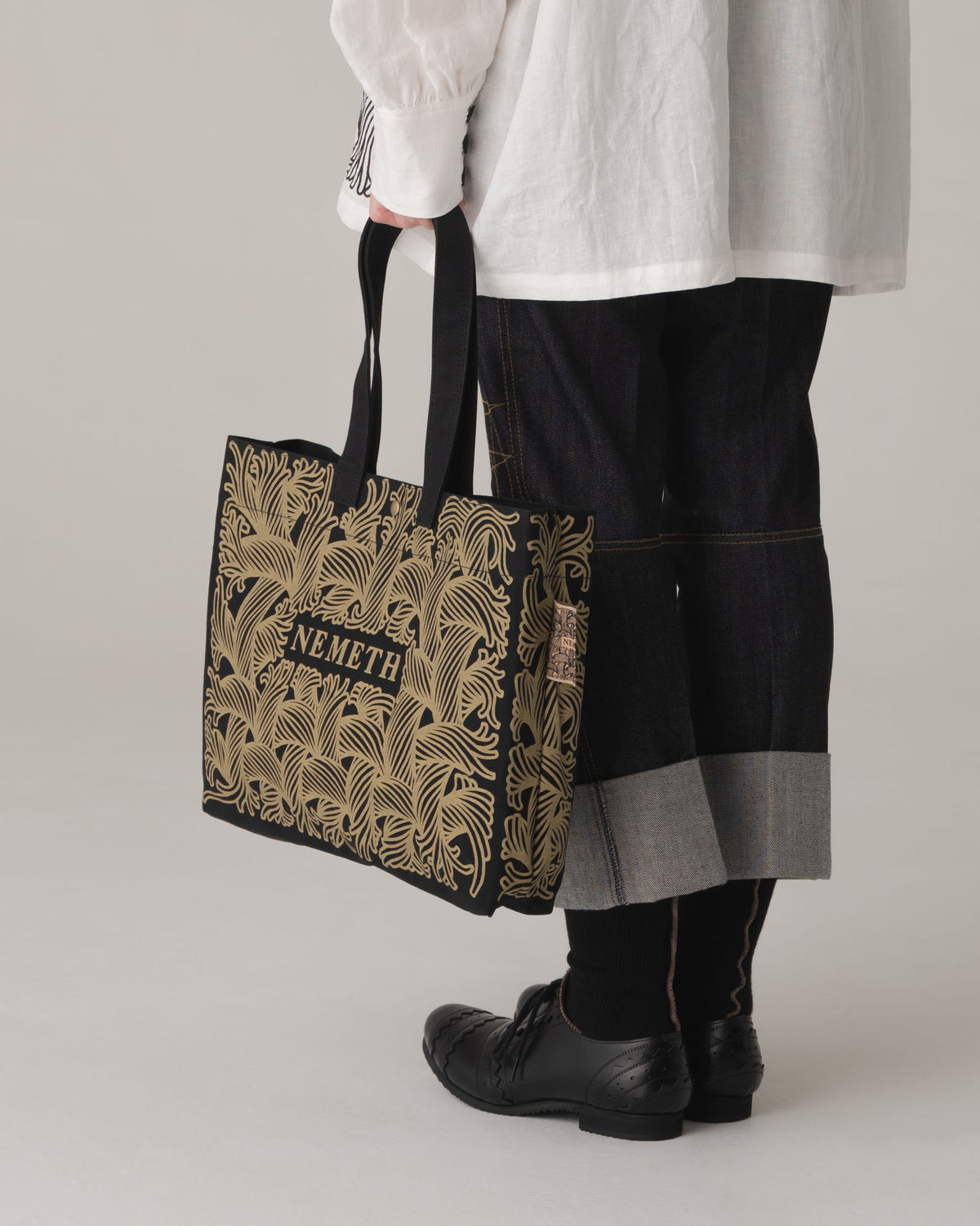 Logo Bag Long Strap- Cotton100% Canvas- Beige Logo Print- Black
