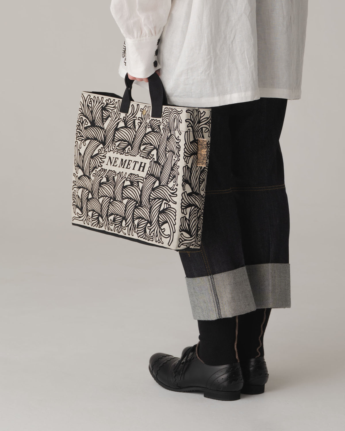 Logo Bag- Cotton100% Canvas- Ivory Negative Logo Print- Black