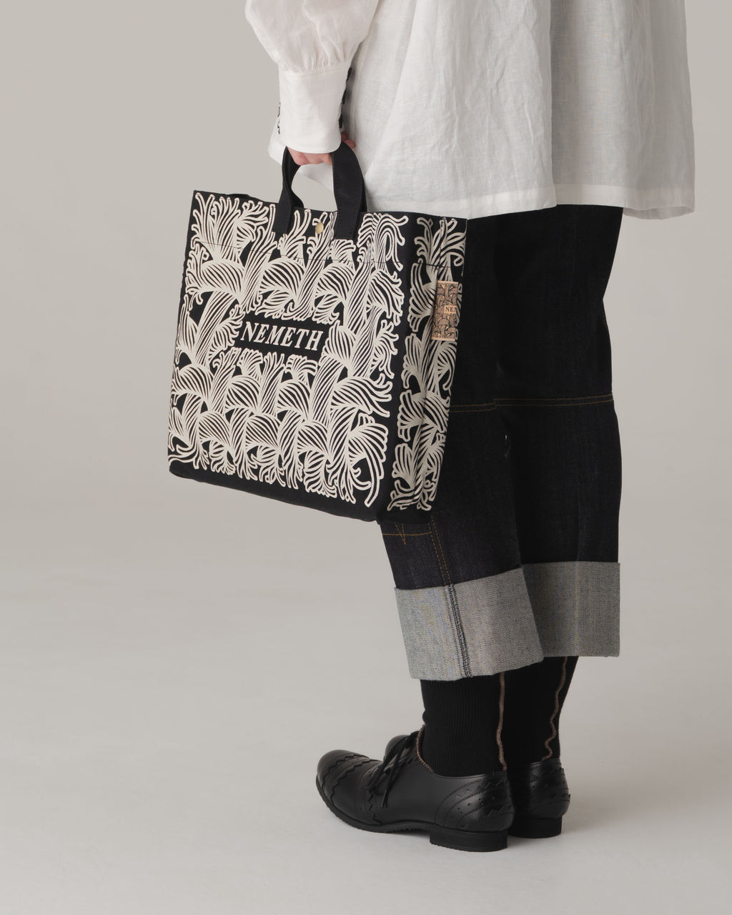 Logo Bag- Cotton100% Canvas- Ivory Logo Print- Black