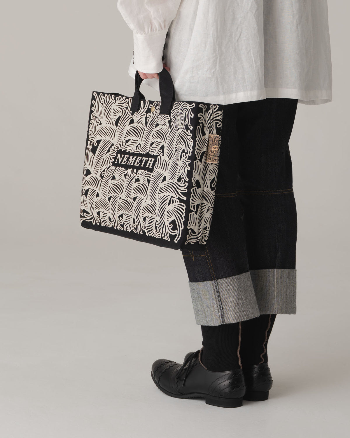 Logo Bag- Cotton100% Canvas- Ivory Logo Print- Black