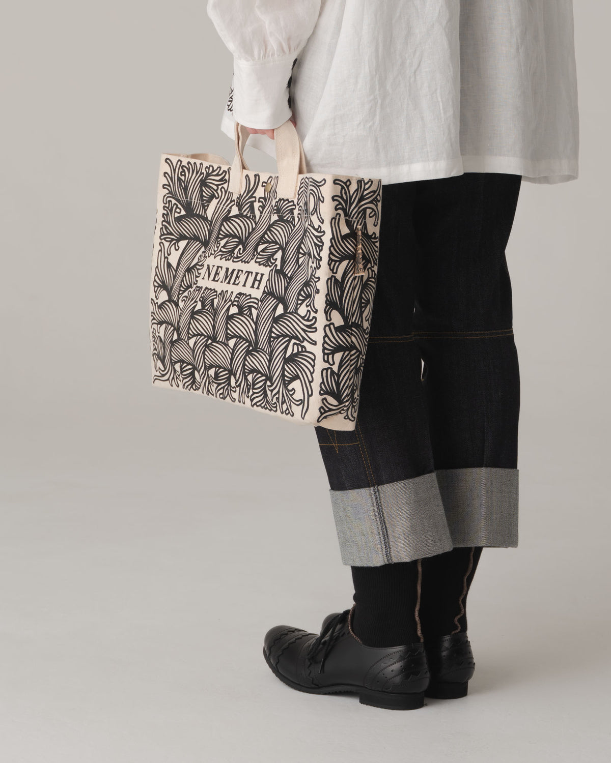 Logo Bag- Cotton100% Canvas- Black Logo Print- Natural