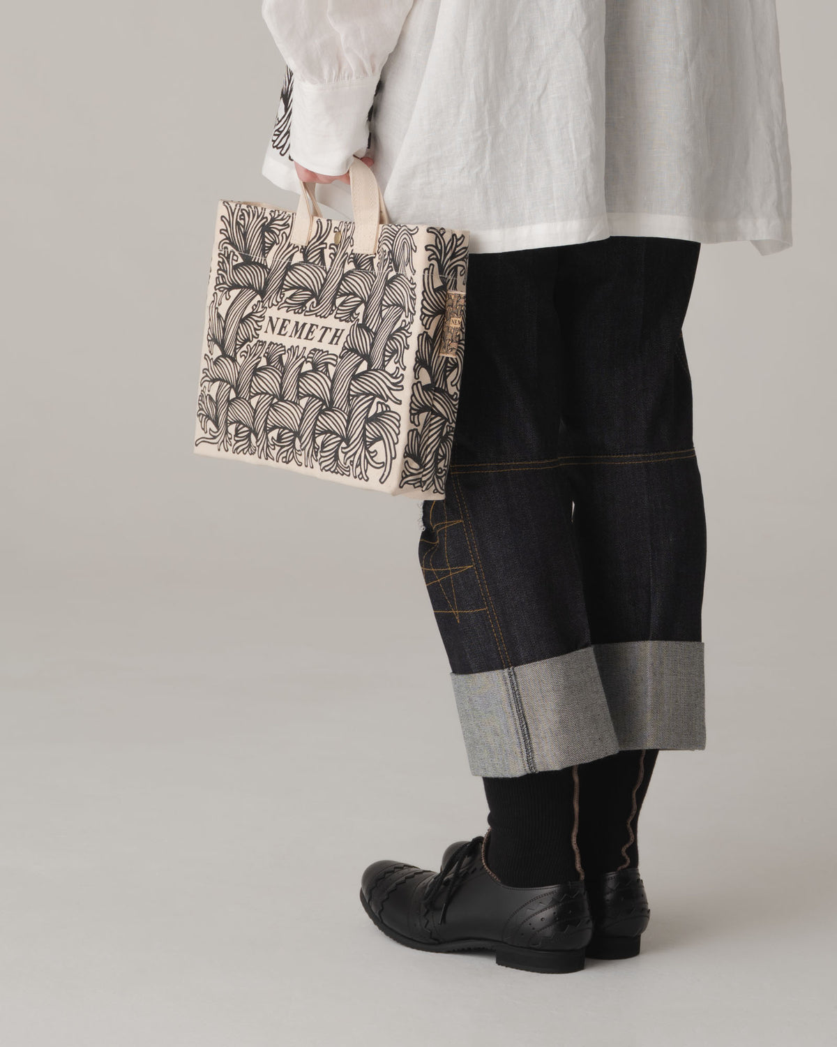 Logo Bag- Cotton100% Canvas- Black Logo Print- Natural