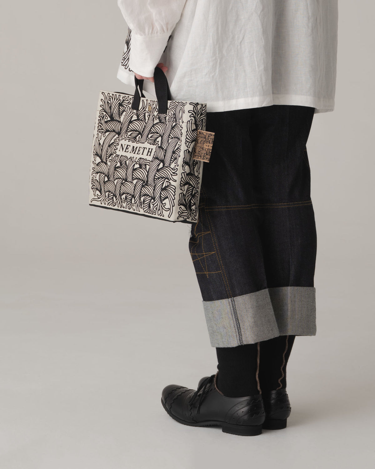 Logo Bag- Cotton100% Canvas- Ivory Negative Logo Print- Black