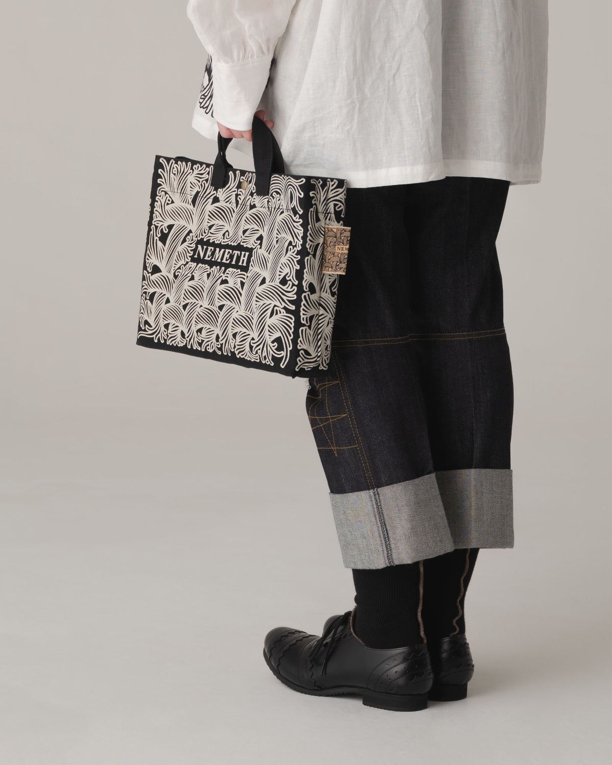 Logo Bag- Cotton100% Canvas- Ivory Logo Print- Black