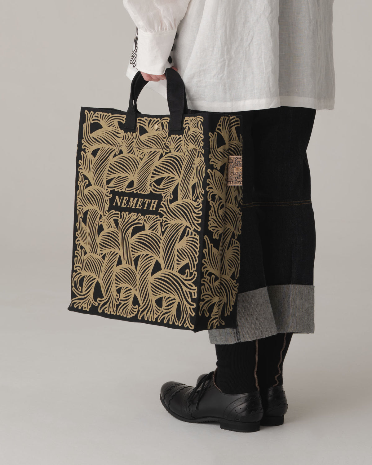 Logo Bag- Cotton100% Canvas- Beige Logo Print- Black