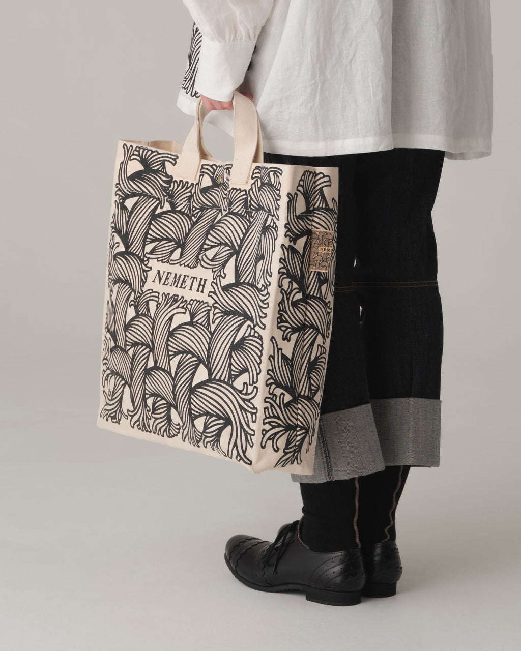 Logo Bag- Cotton100% Canvas- Black Logo Print- Natural