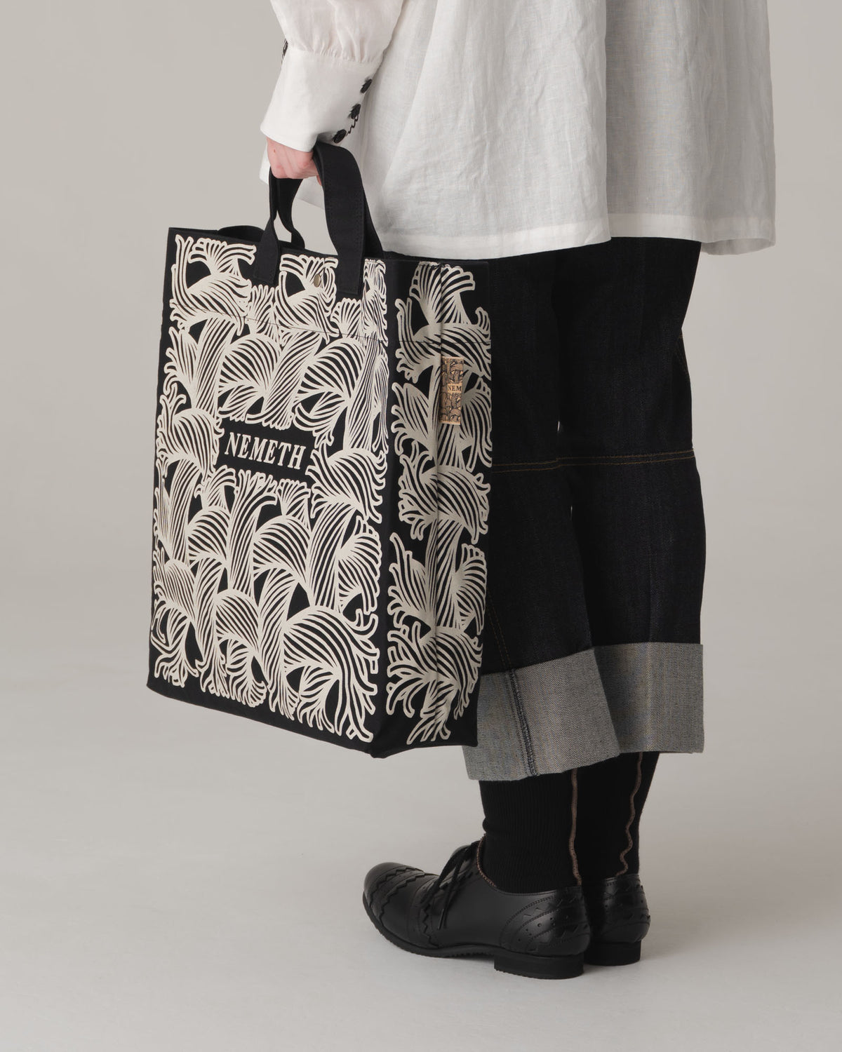 Logo Bag- Cotton100% Canvas- Ivory Logo Print- Black