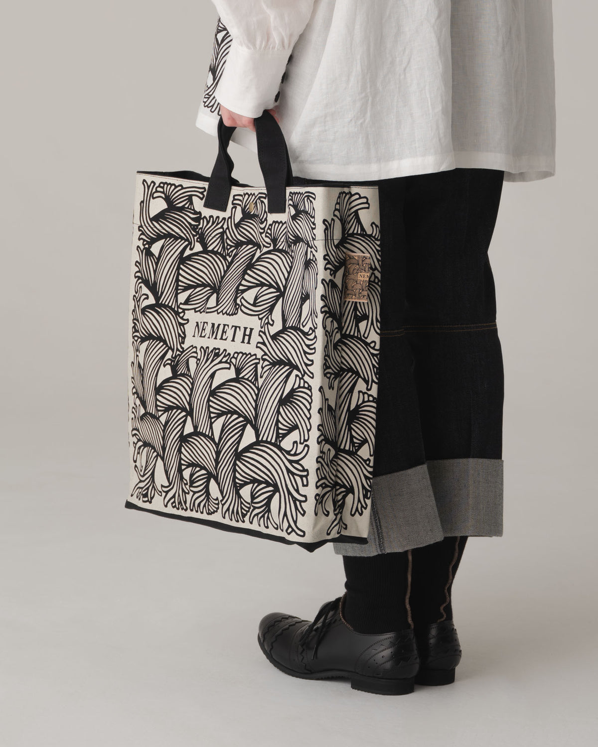Logo Bag- Cotton100% Canvas- Ivory Negative Logo Print- Black