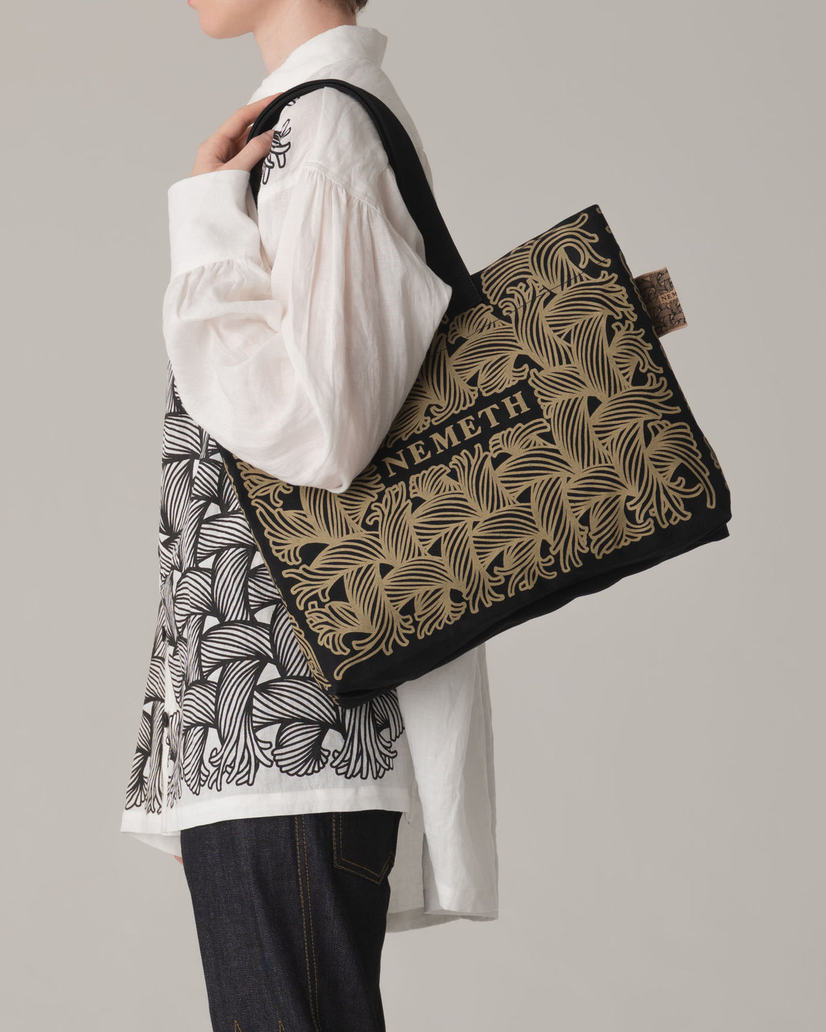Logo Bag Long Strap- Cotton100% Canvas- Beige Logo Print- Black