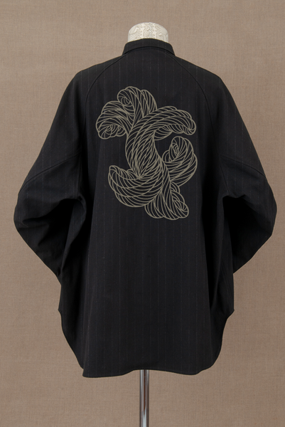 Shirt 988R- Wool100% Pin Stripe- Lilly Print- Black
