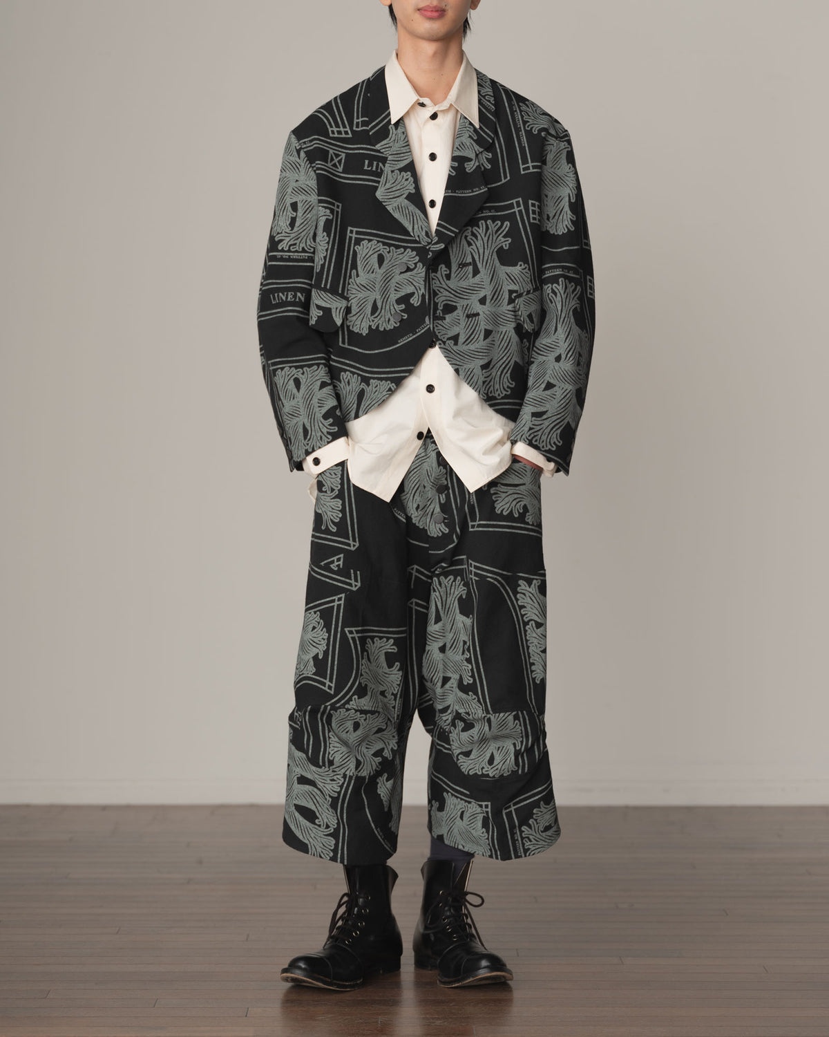 Trousers 103D- Cotton100% Oxford Print- Pattern Rope Print- Black