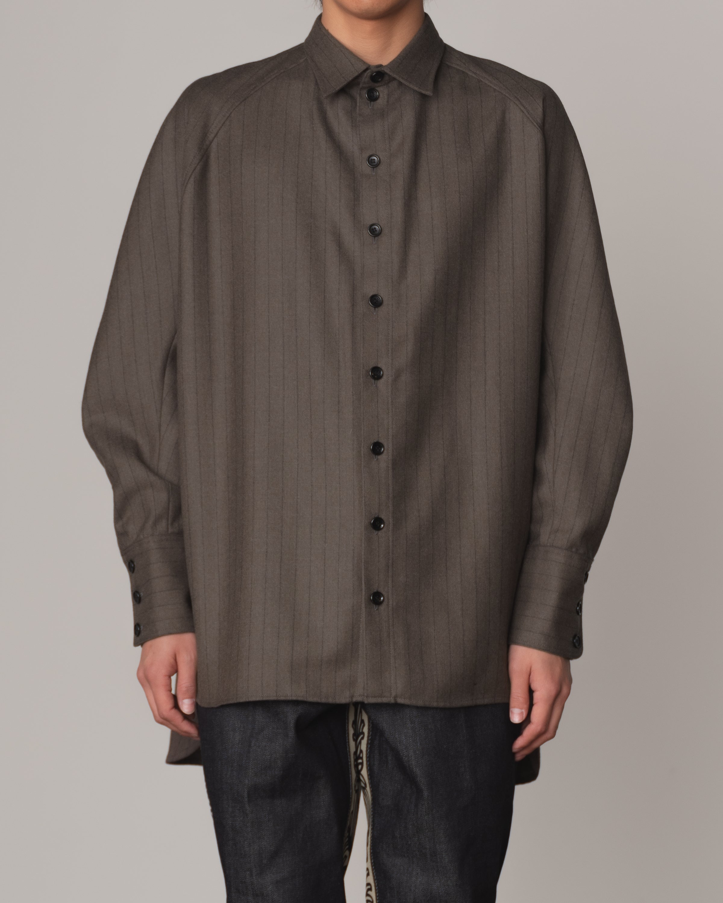 Shirt 988R- Wool100% Pin Stripe- Lilly Print- Khaki