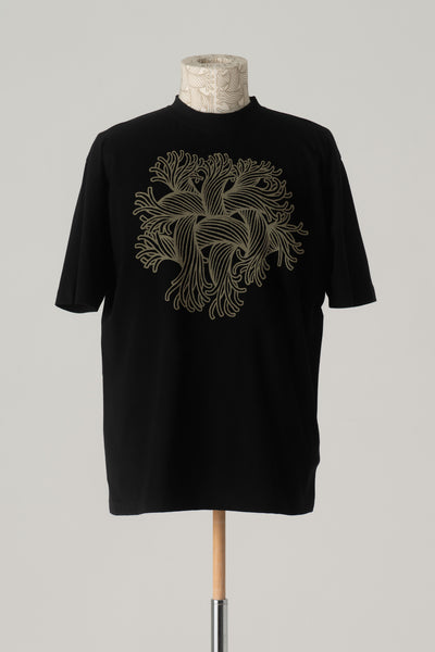 Tshirt Printed- Cotton100% Jersey- Embroidery Rope- Beige Print- Black