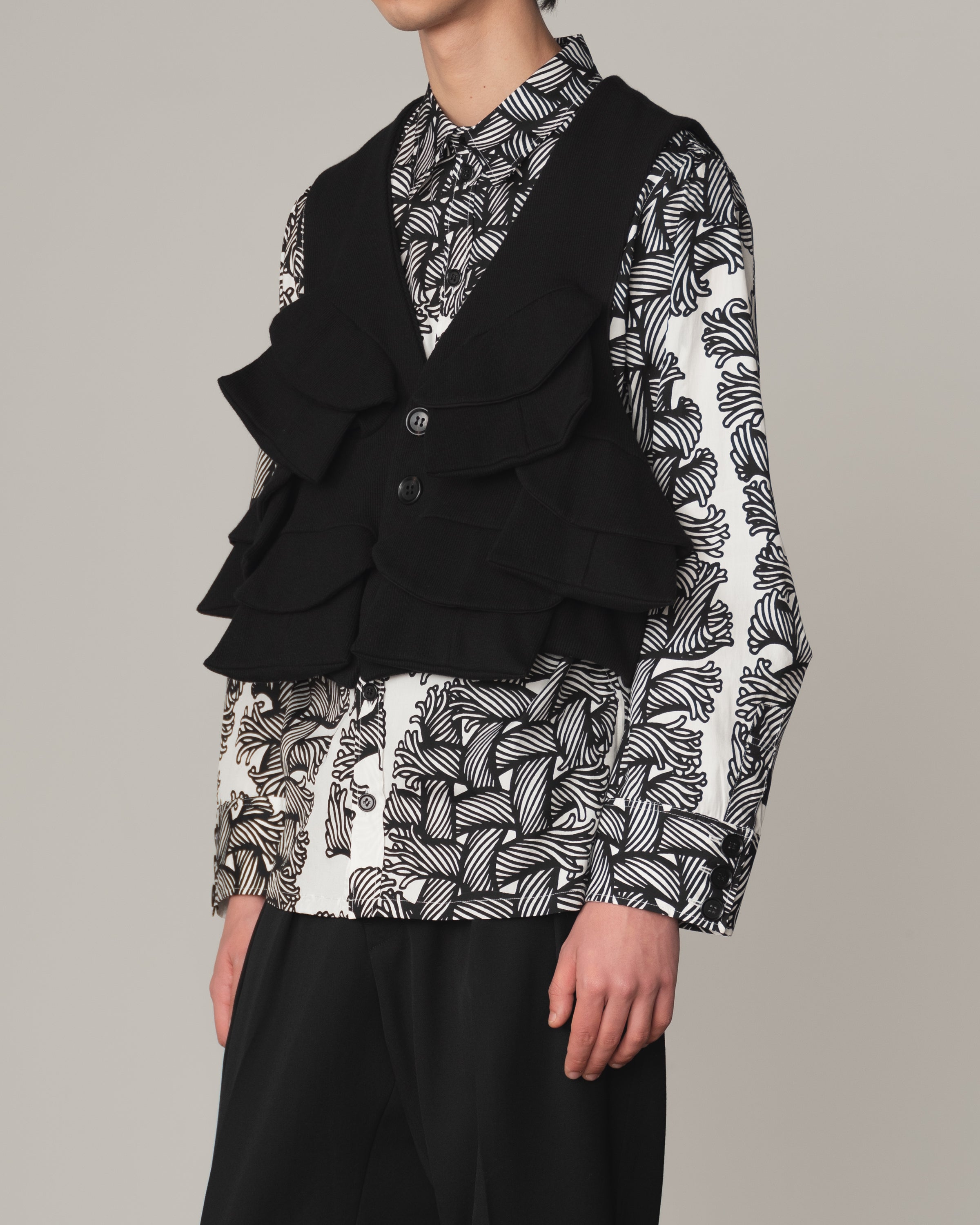 Waistcoat Pocket Flap- Cotton100% Rib- Black