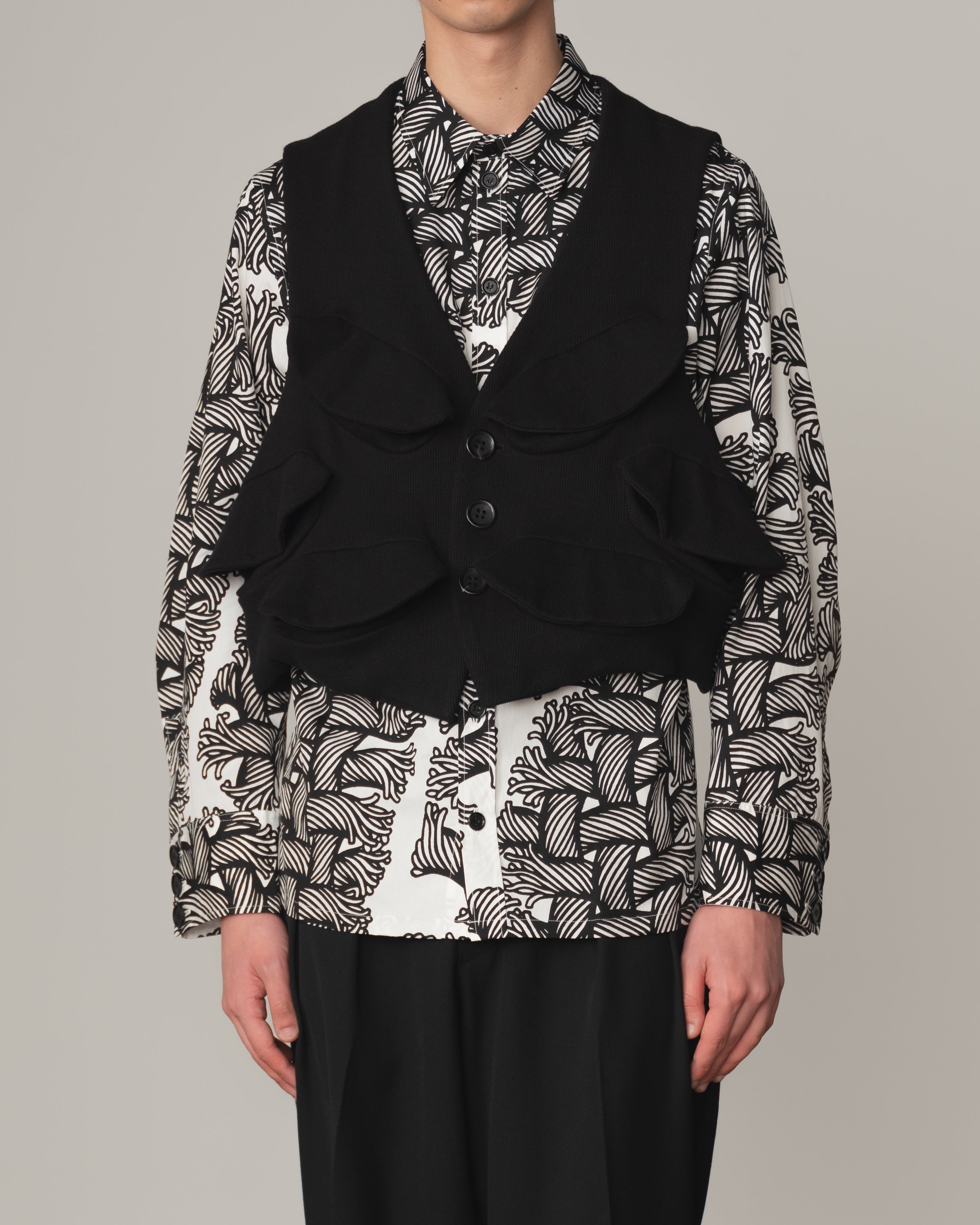 Waistcoat Pocket Flap- Cotton100% Rib- Black