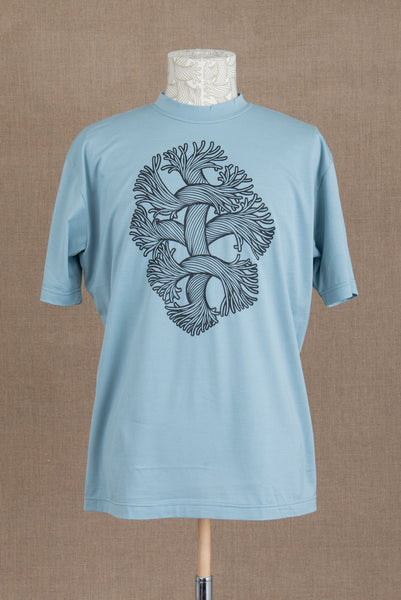 Tshirt Printed- Cotton100% Jersey- Cutout Rope-Fray- Pale Blue