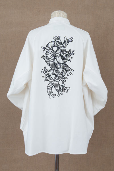 Shirt 988R- Cotton84%/ Hemp16% Twill- Waving Rope Print- Off White