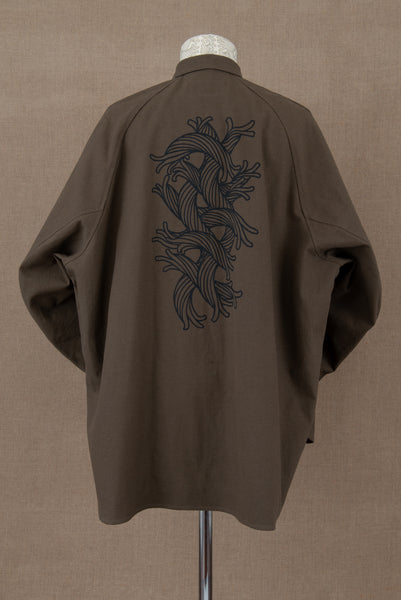 Shirt 988R- Cotton84%/ Hemp16% Twill- Waving Rope Print- Khaki