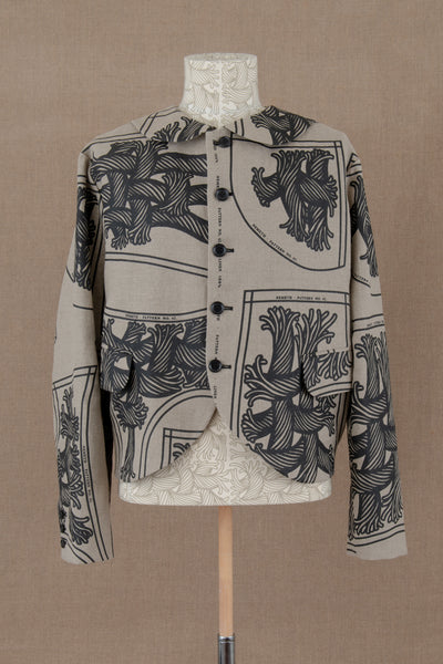 Jacket 302- Linen100%- Pattern Rope Print- Natural