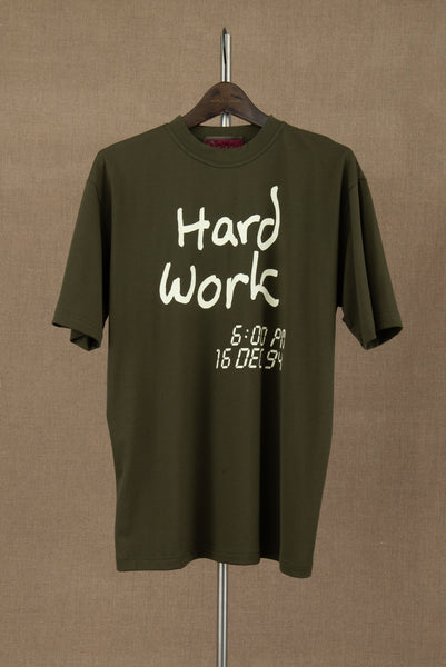 Tshirt Printed- Cotton100% Jersey- Hard Work- Moss Green