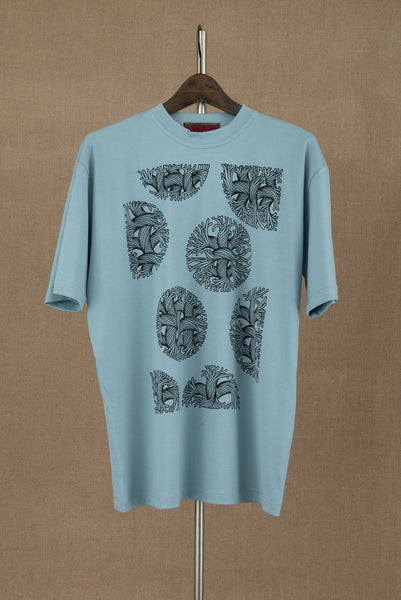 Tshirt Printed- Cotton100% Jersey- Bubble Rope- Pale Blue