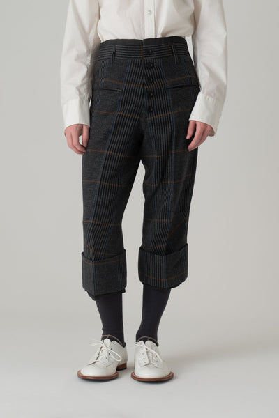 Trousers 386- Wool100% HW Check- Grey