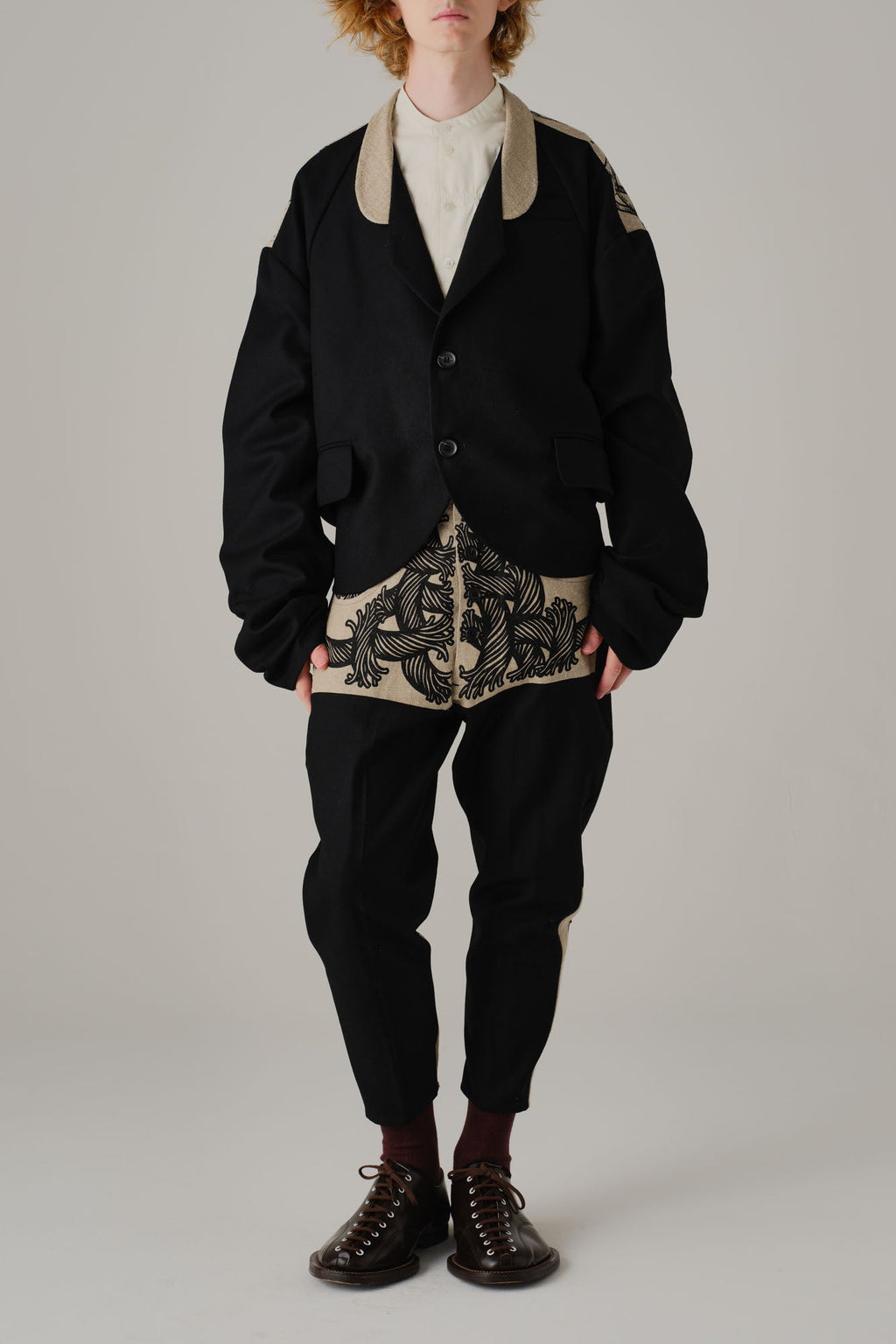 Jacket 1 - Mix Wool100% Army Serge/Linen100% - Multi Pattern Rope - Black/Natural - Christopher Nemeth - Tops - Wholesale AW25 - 9000000001303