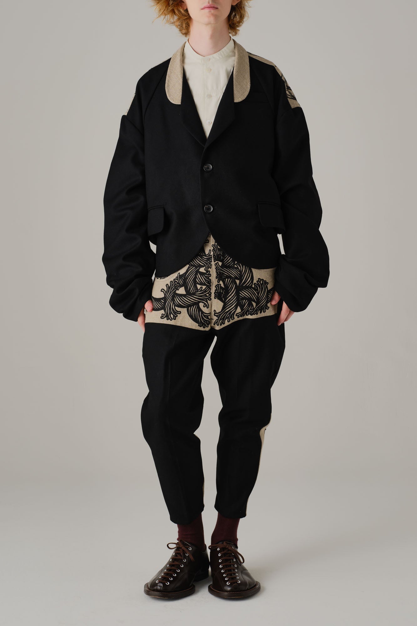 Jacket 1 - Mix Wool100% Army Serge/Linen100% - Multi Pattern Rope - Black/Natural - Christopher Nemeth - Tops - Wholesale AW25 - 9000000001303