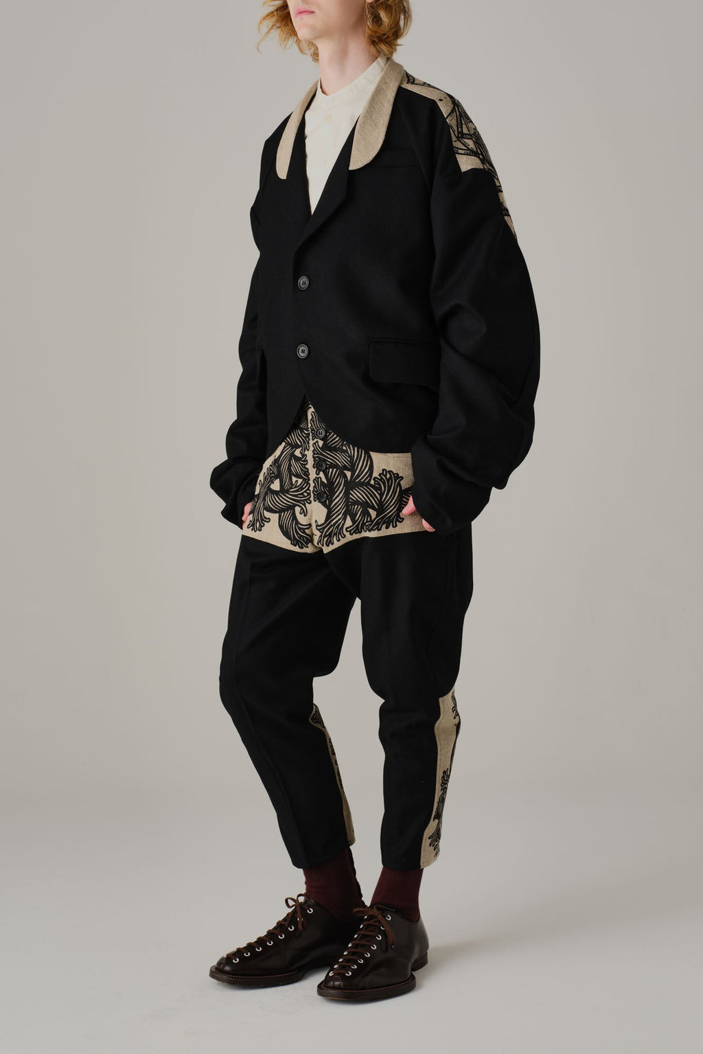 Jacket 1 - Mix Wool100% Army Serge/Linen100% - Multi Pattern Rope - Black/Natural - Christopher Nemeth - Tops - Wholesale AW25 - 9000000001303