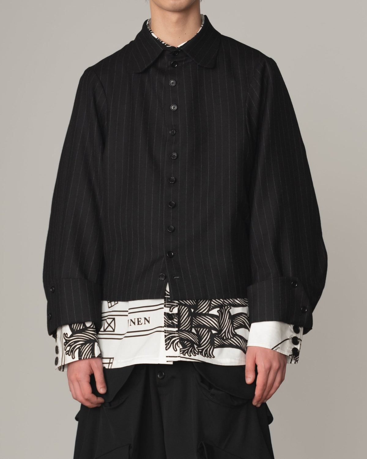 Jacket 107 - Wool100% Pin Stripe - Black - Christopher Nemeth - Tops - Shop - 0000-1239