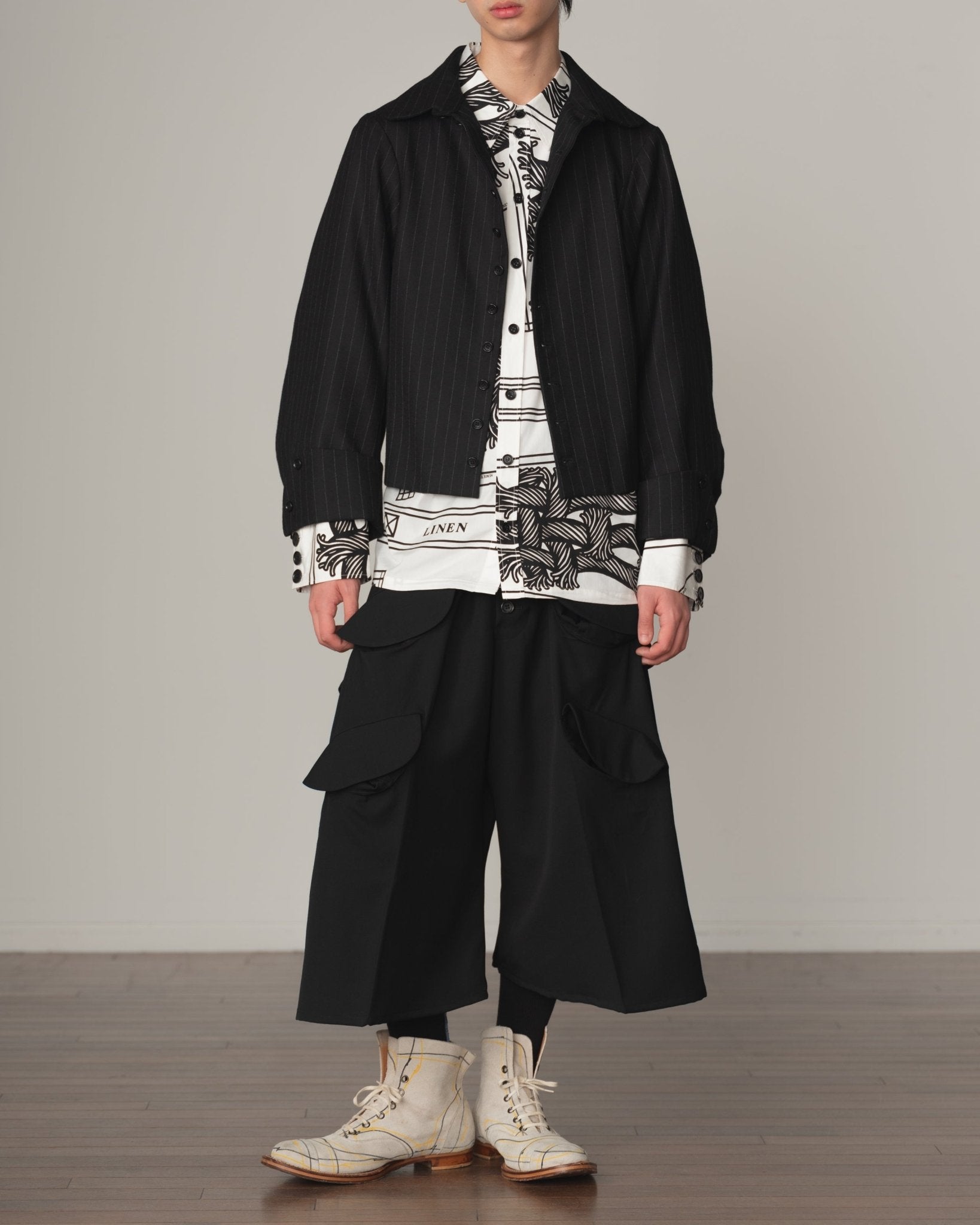 Jacket 107 - Wool100% Pin Stripe - Black - Christopher Nemeth - Tops - Shop - 0000-1239