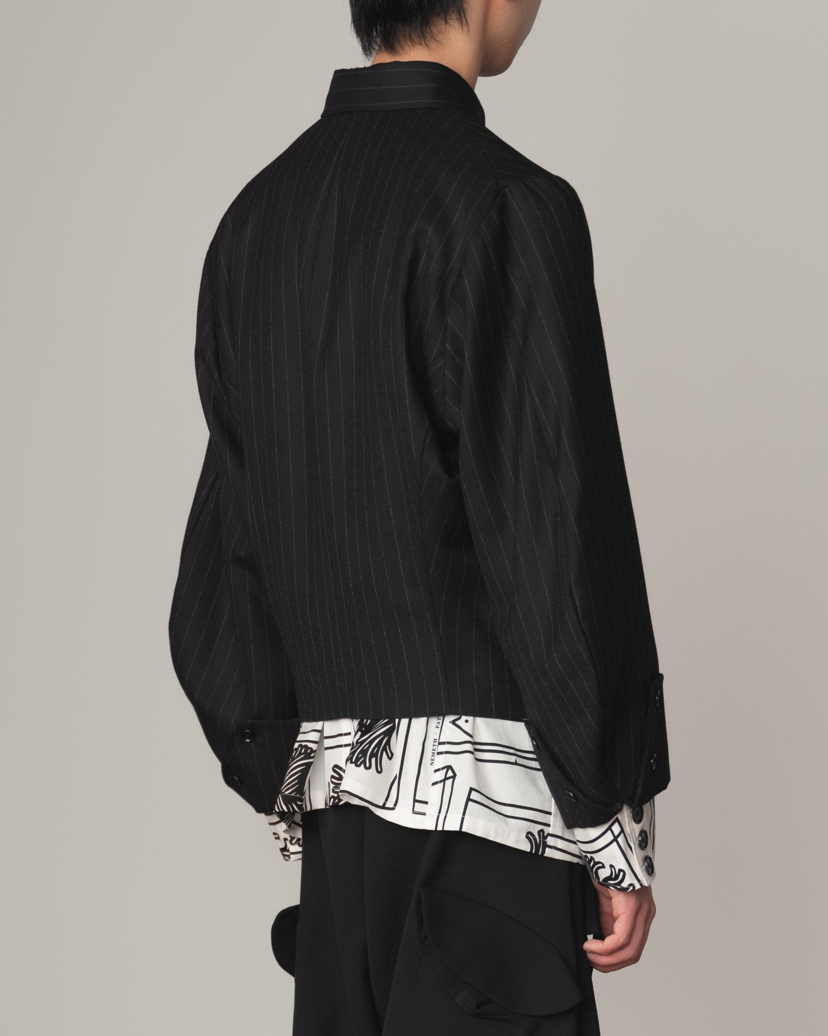 Jacket 107 - Wool100% Pin Stripe - Black - Christopher Nemeth - Tops - Shop - 0000-1239