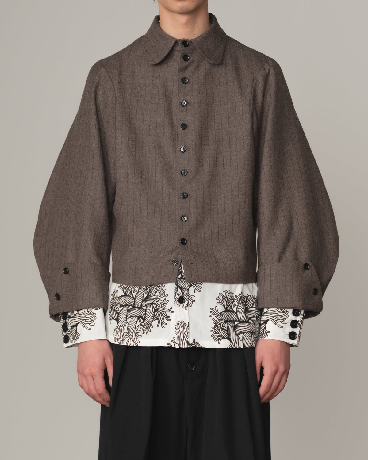 Jacket 107 - Wool100% Pin Stripe - Dark Beige - Christopher Nemeth - Tops - Online Store - 0-01156-03